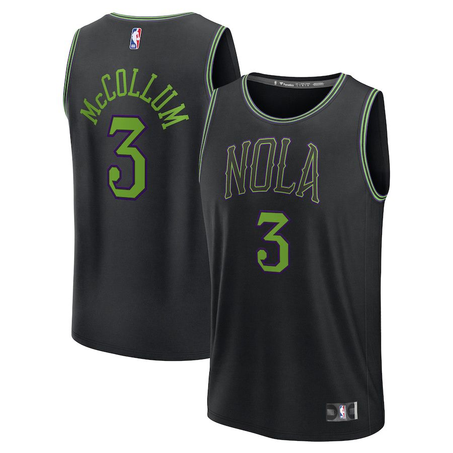 Men New Orleans Pelicans #3 CJ McCollum Fanatics Branded Black City Edition 2023-24 Fast Break NBA Jersey
